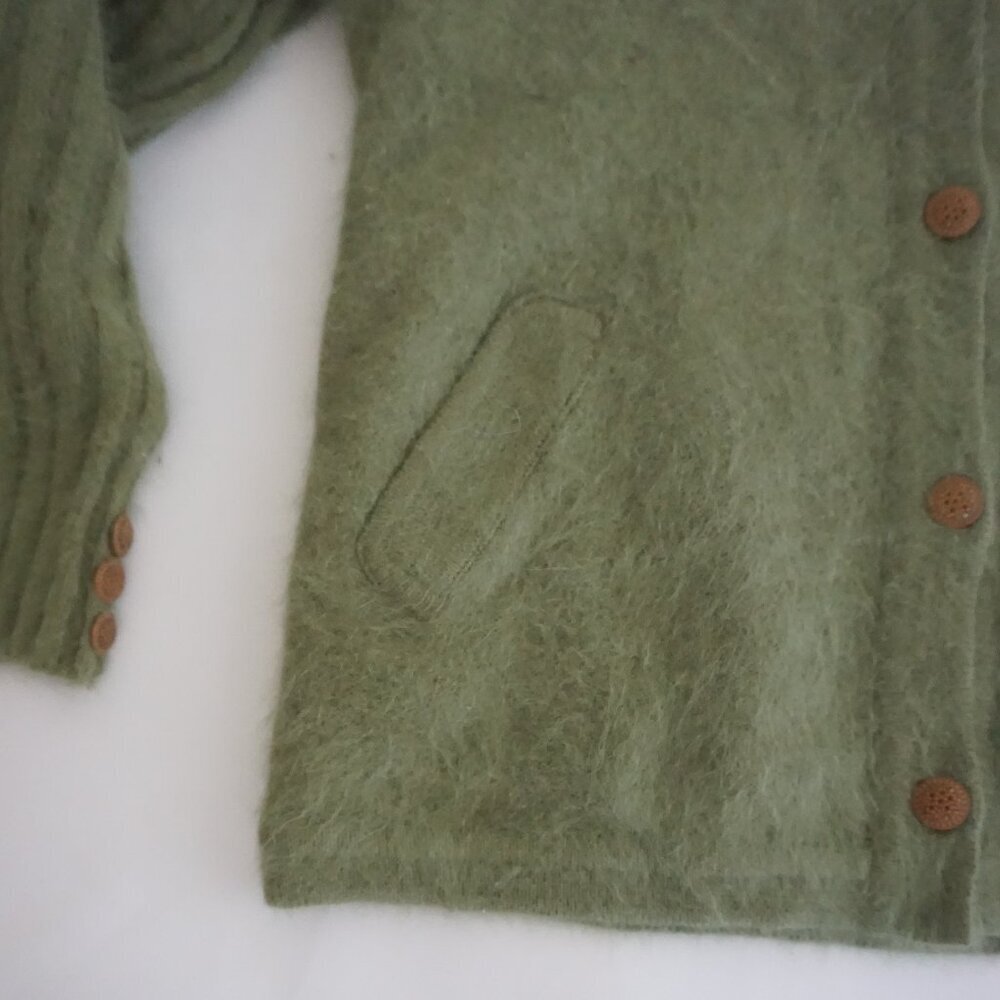 Vintage Carrie A Lee Olive Green Angora Button Up Sweater Cardigan M L - Picture 7 of 9